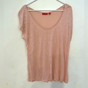 ELLE Women's XL Pink Short Sleeve Tee Shirt Top Blouse Beaded Ballet Pink